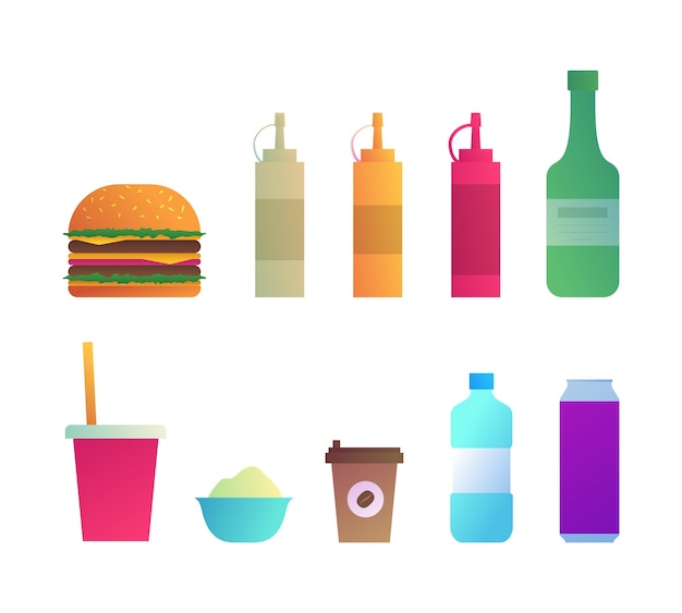 Fast food menu icons set