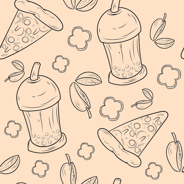 fast food monoline seamless pattern