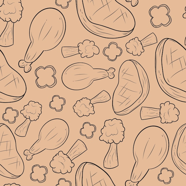 fast food monoline seamless pattern