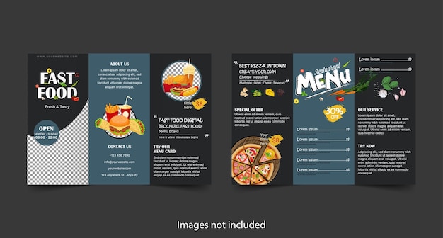 Vector fast food restaurant brochure template elegant dark trifold