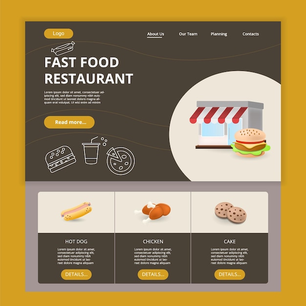 Vector fast food restaurant flat landing page website template hot