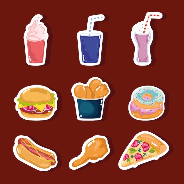 Fast food restaurant menu set