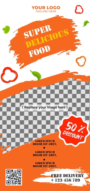 Fast food restaurant roll up banner template flat vector design