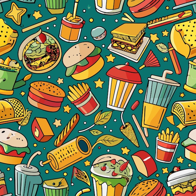 Vector fast food seamless pattern on background