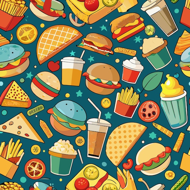 Vector fast food seamless pattern colored vector illustration