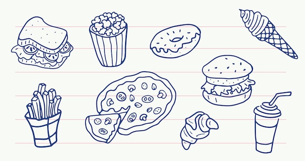 Fast Food Set in Doodle style