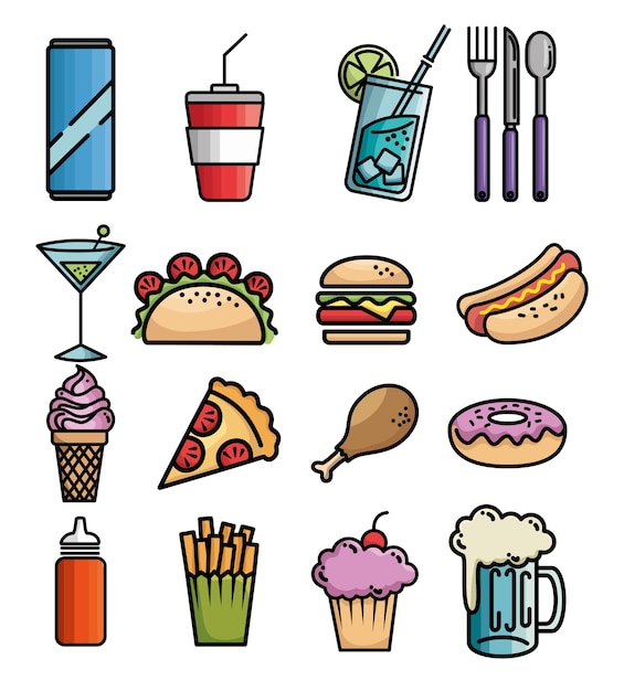 fast food set icons vector illustration design