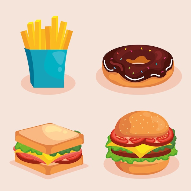 Fast food symbol set design of eat restaurant and menu theme.