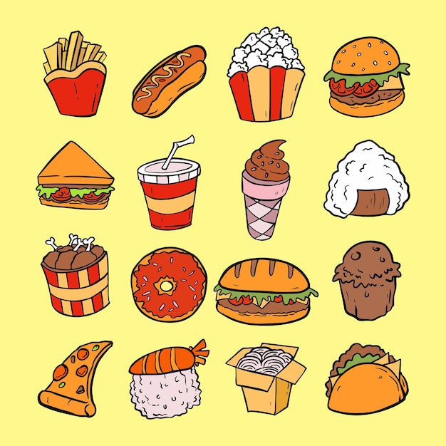 fast food vector illustration hand drawing with flat with flat colors