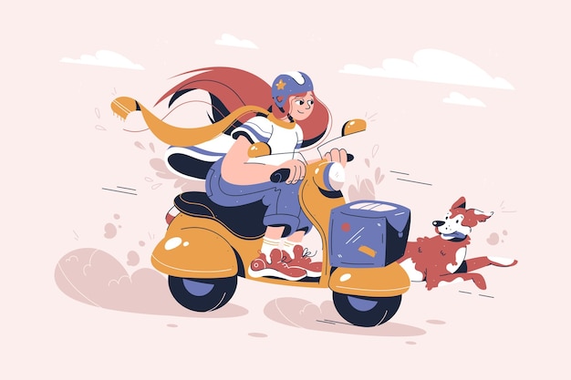 Fast and free delivery by scooter Vector cartoon illustration Food service