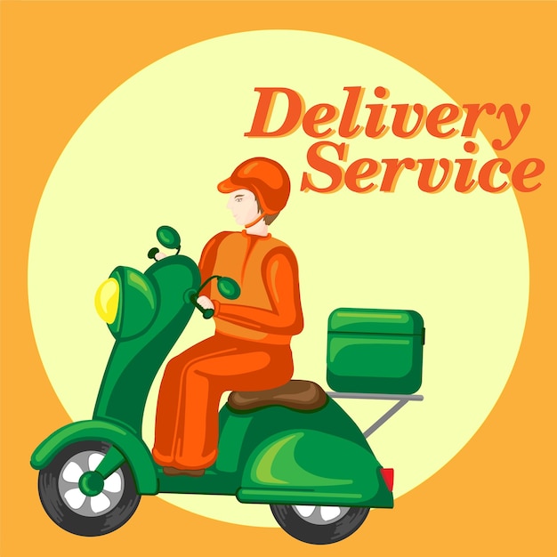 Fast and free delivery by scooter Vector cartoon illustration Food serviceCourier on a moped delivery service xDxA