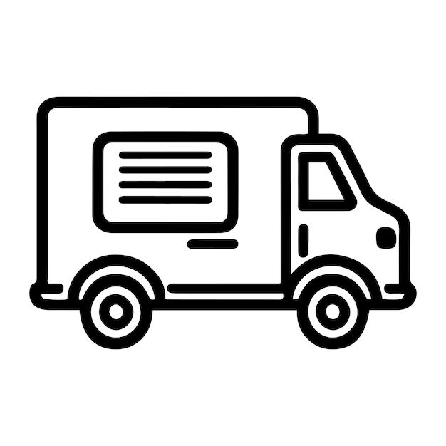 Fast shipping delivery truck flat icon vector black outline design, Shipment truck vector