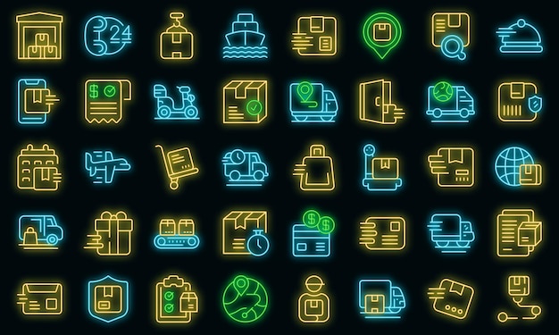 Fast shipping icons set outline vector. Car business. Cargo courier