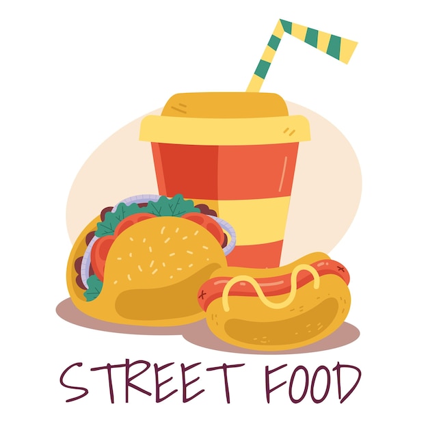 Fast street food concept flat cartoon graphic design illustration