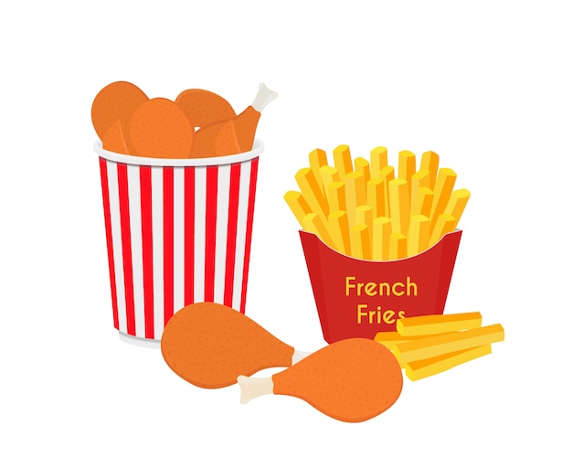 Fastfood - bucket with chicken wings with french fries