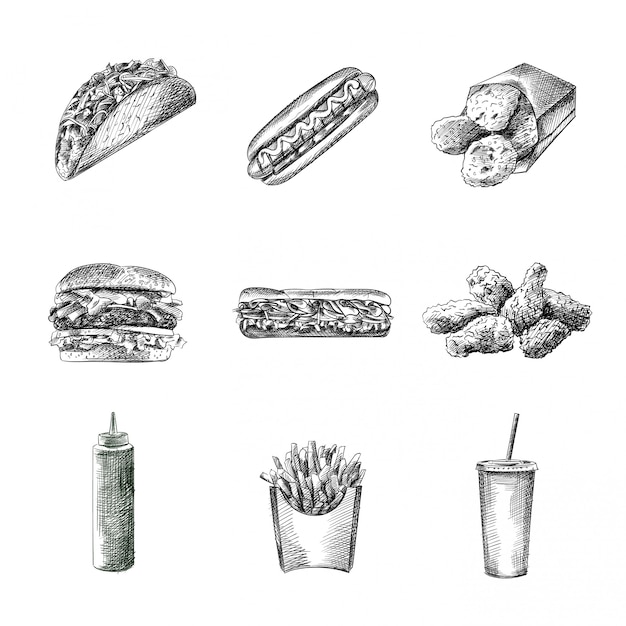 Fastfood hand drawn sketch, illustration