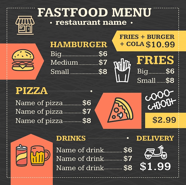 Fastfood Menu for Restaurant or Cafe Poster Vector