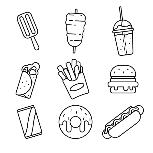 Fastfood outline icons set