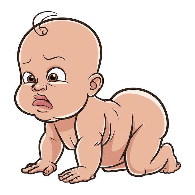 Vector fat baby boy is crawling showing an annoyed facial expression cartoon style vector illustration