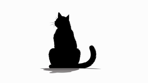 Fat Black Cat Silhouette Vector Cartoon