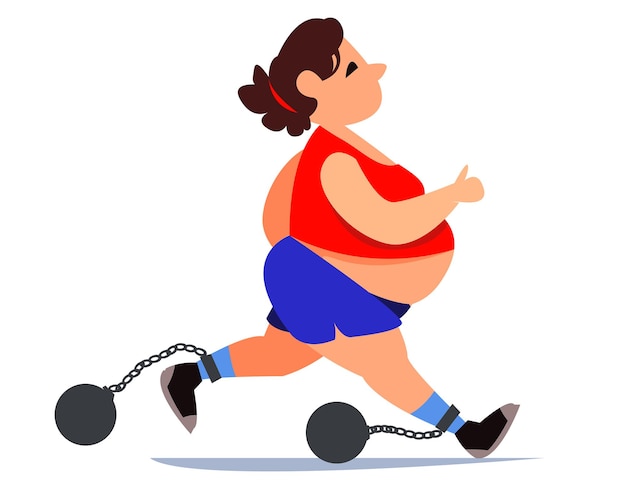 Fat fat woman in a tracksuit and shorts is running Doing sports for health