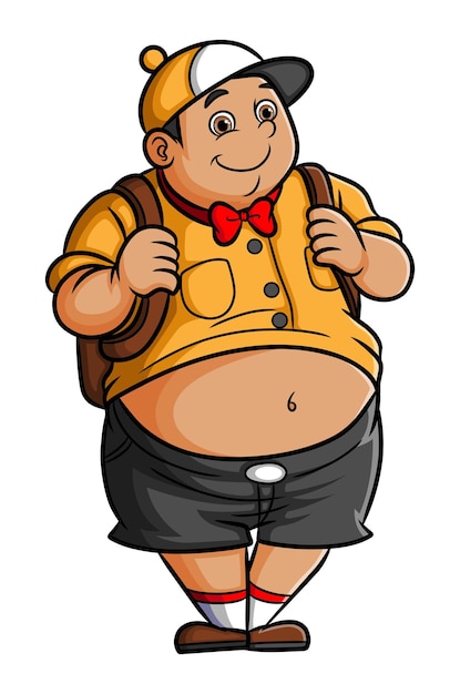 Vector the fat student boy is ready for go to school