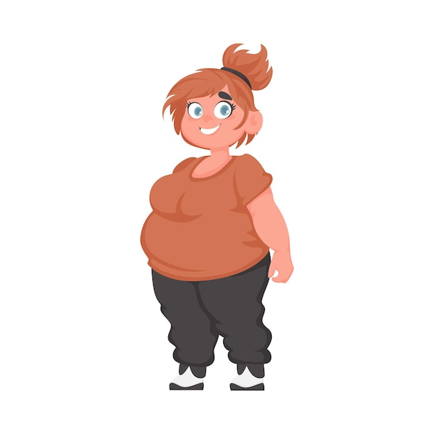 Vector fat woman posing and smiling cute overweight girl body positivity theme cartoon style