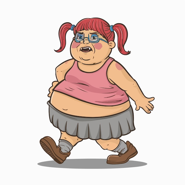 Fat woman with glasses cartoon vector illustration