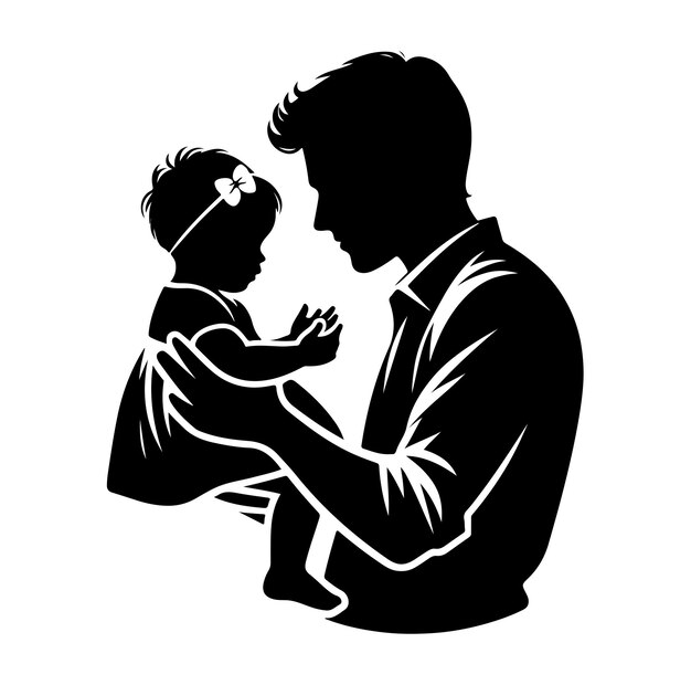 Vector father and baby girl silhouette vector illustration