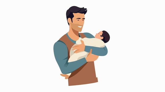 Vector father carrying baby in arms flat vector illustration