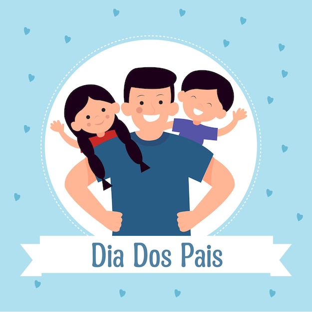 Father Carrying Son and Daughter On Shoulders Vector Clip Art Illustration Dia Dos Pais