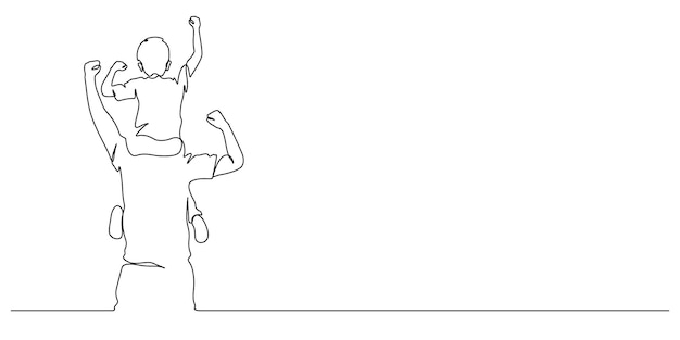 Father carrying son on his shoulders continuous line drawing