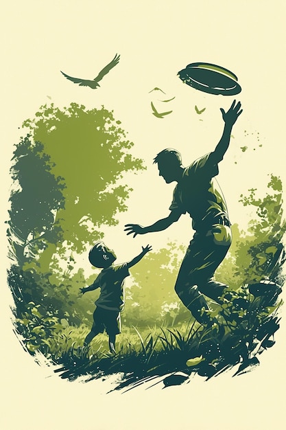 Father and child playing catch with a frisbee on Fathers Day