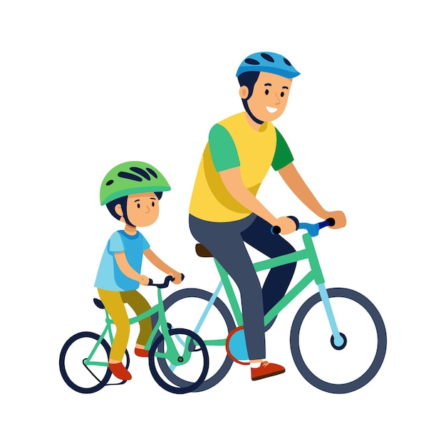 Father and Child Riding Bicycles Together Outdoors