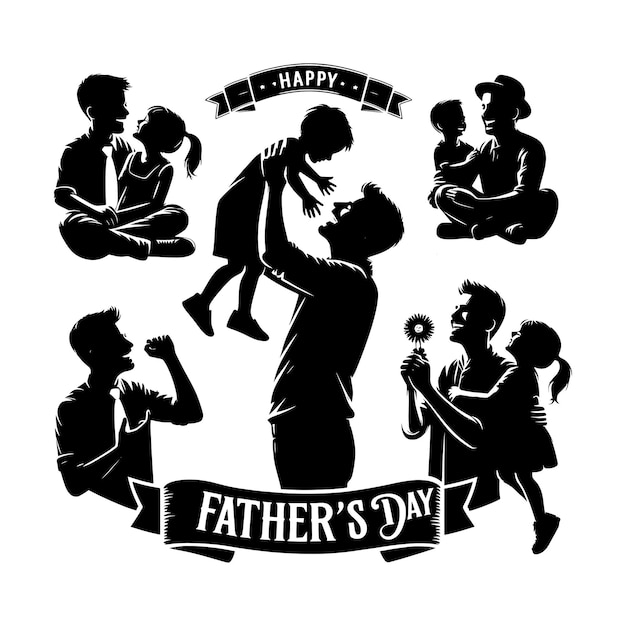 father and children silhouette Happy Fathers Day silhouette boy and ma silhouette white background