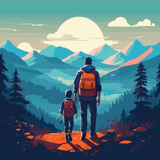 Father day go to the forest with kids