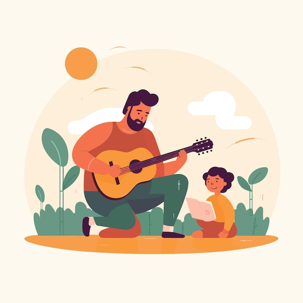 Father day playing guitar with kids