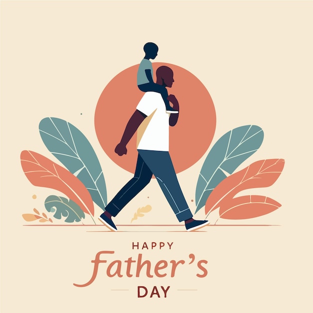 Vector a father is walking with his son on his shoulder and celebrating happy fathers day