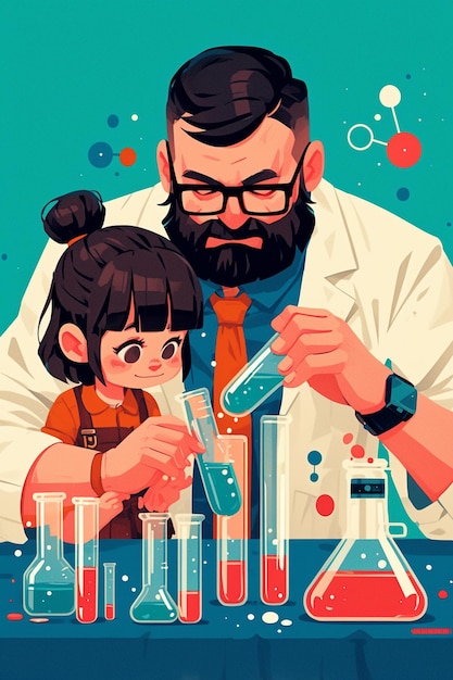 Father and kids doing a science experiment on Fathers Day