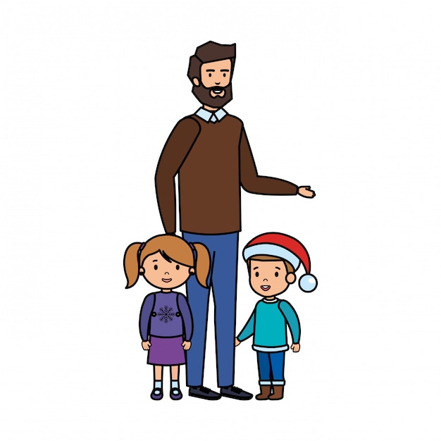 Father and kids with christmas clothes