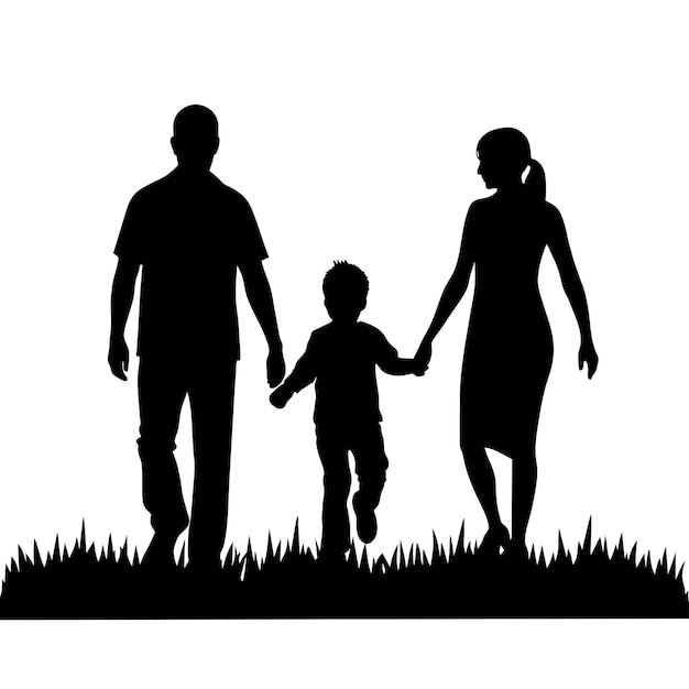 a father mother and child walking on the grass enjoying a happy family moment