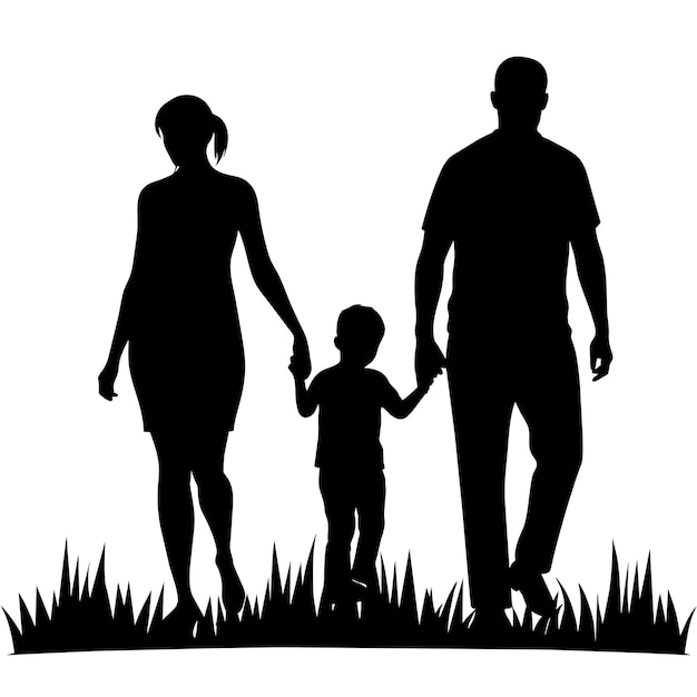 a father mother and child walking on the grass enjoying a happy family moment