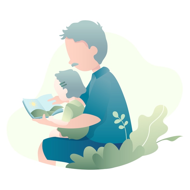 A Father Reading a Story Book To His Daughter Illustration