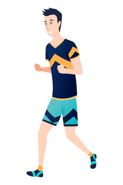 Father running or jogging marathon Active and healthy lifestyle People participate in sportive activity Cartoon isolated vector illustration scene