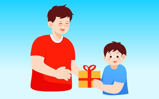 Father's day child giving dad gifts parentchild interaction vector illustration