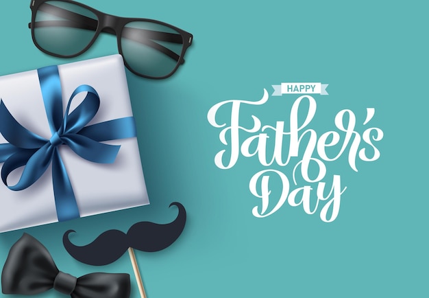 Father's day greeting vector background design Happy father's day greeting text with gift mustache