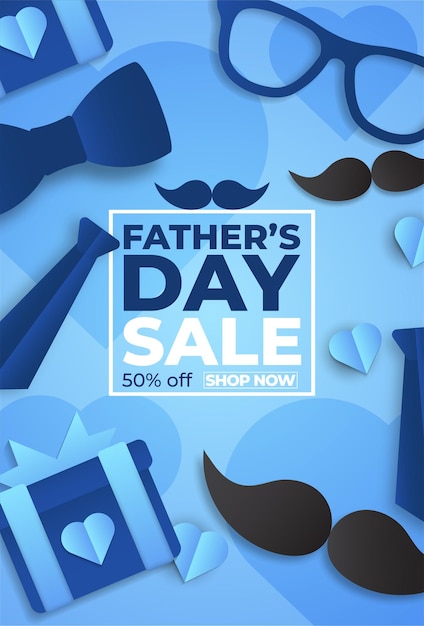 Father's day sale poster with flatlay of glasses,necktie and gifts