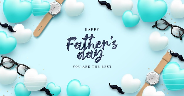 father's day with lined up love balloons and mustache illustration