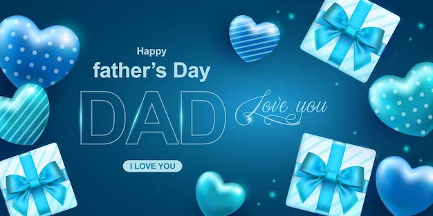 Father's day with an an open gift box containing 3d love balloons Premium Vector