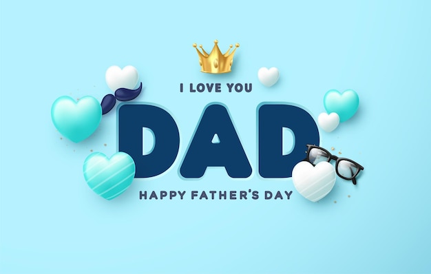 Father's day with scattered 3D love balloons illustration